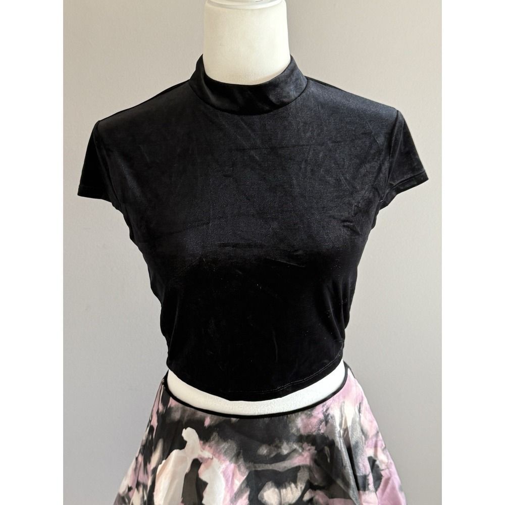 Y2K Velvet Crop Top Floral Skirt Set Dress Party Formal Skater Whimsigoth XS/S - Picture 3 of 16